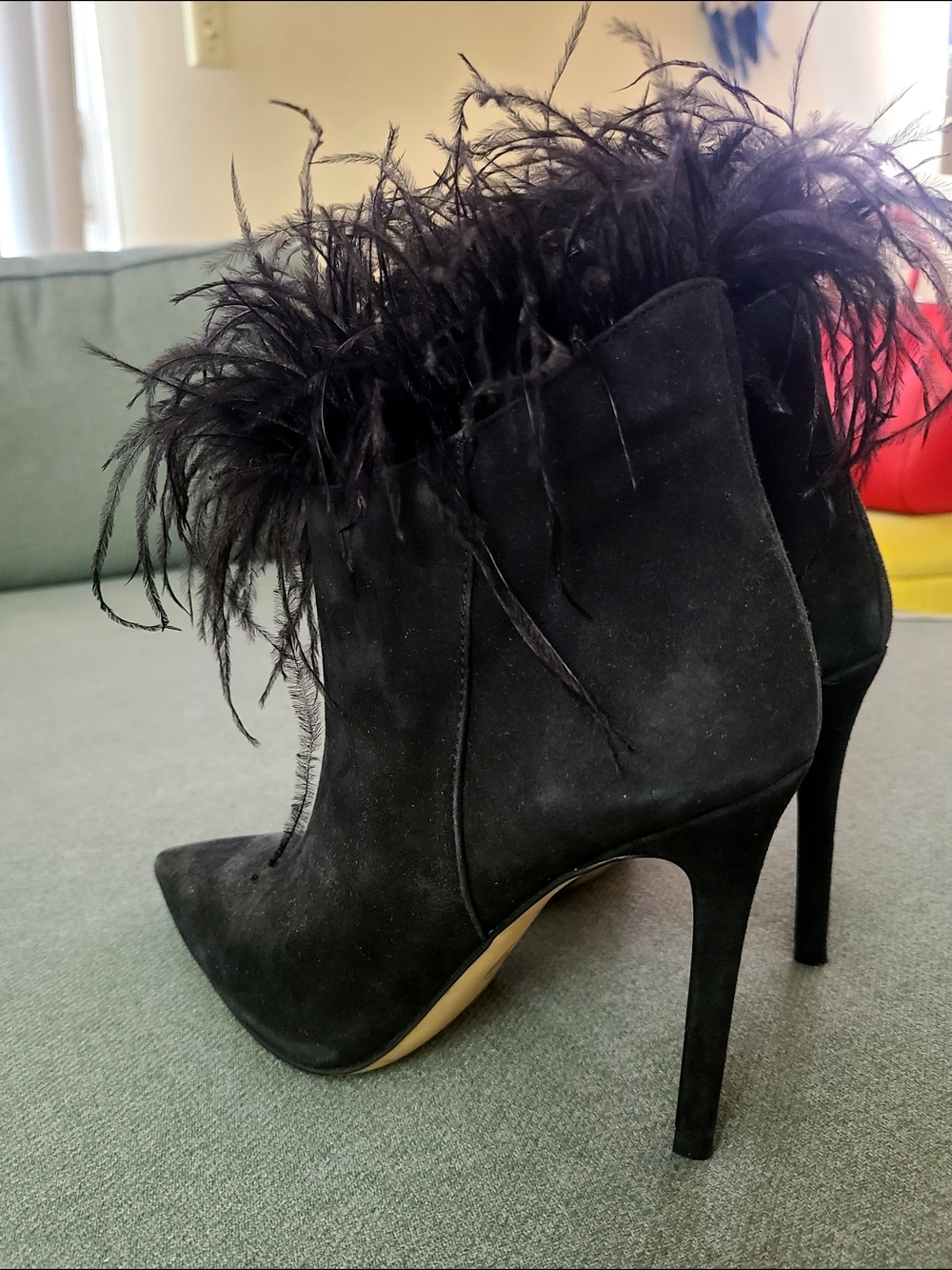 Michael KORS - Black Feather Trim Suede Stiletto Ankle Boots